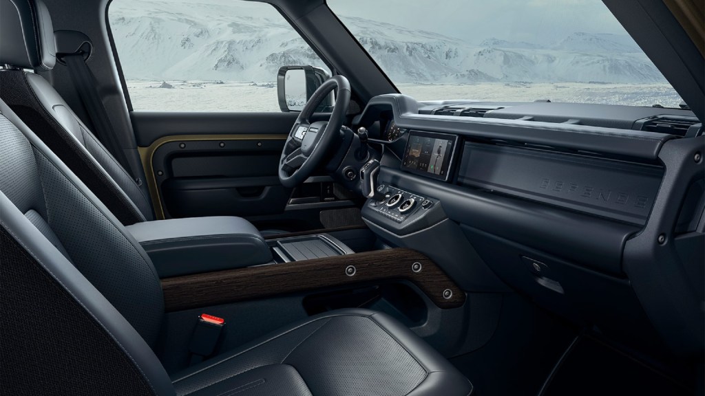 The 2021 Land Rover Defender's front seats and dashboard