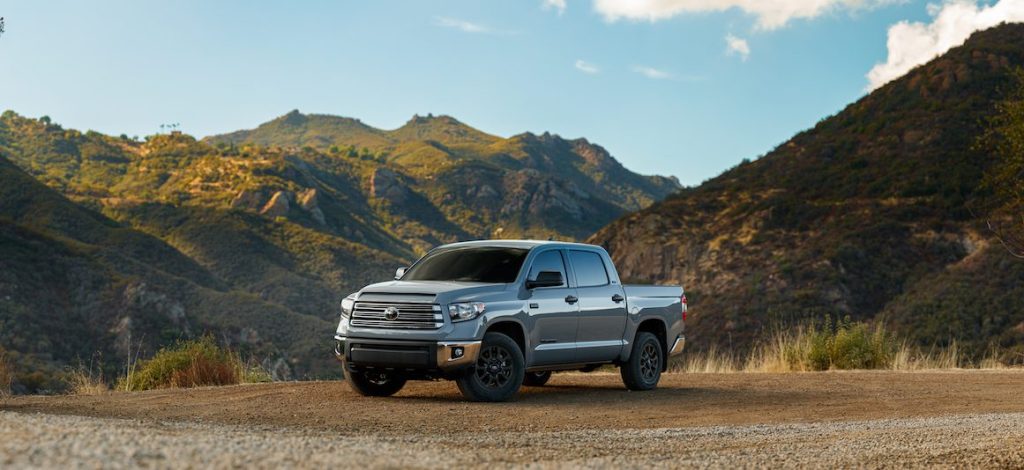 A photo of the Toyota Tundra outdoors, equipped with its long running V8 engine.