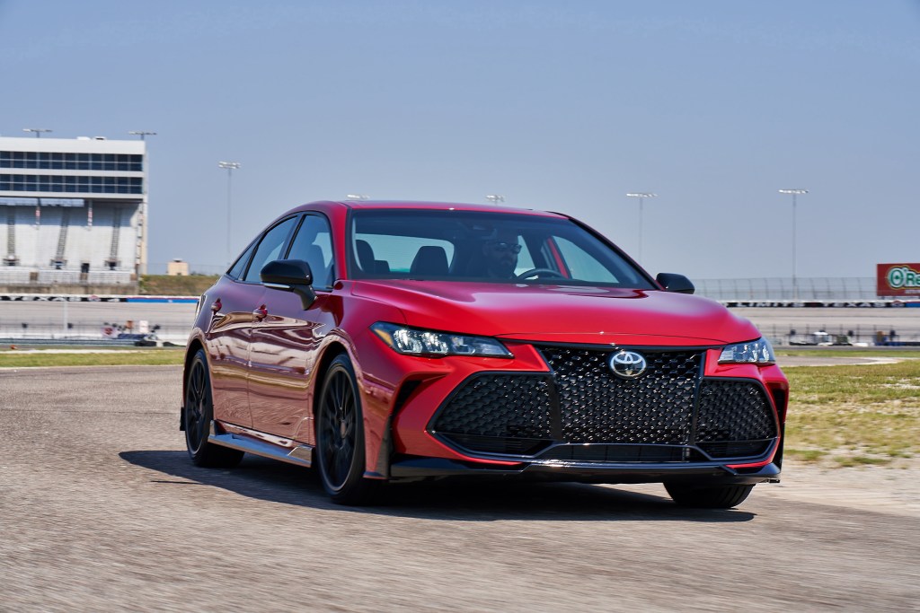A red 2020 Avalon on a speed track