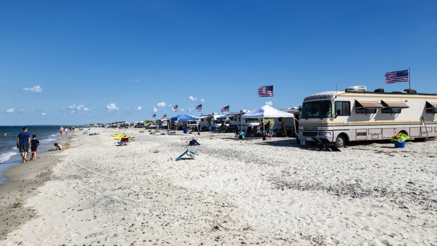 RVs parked at a beach campground