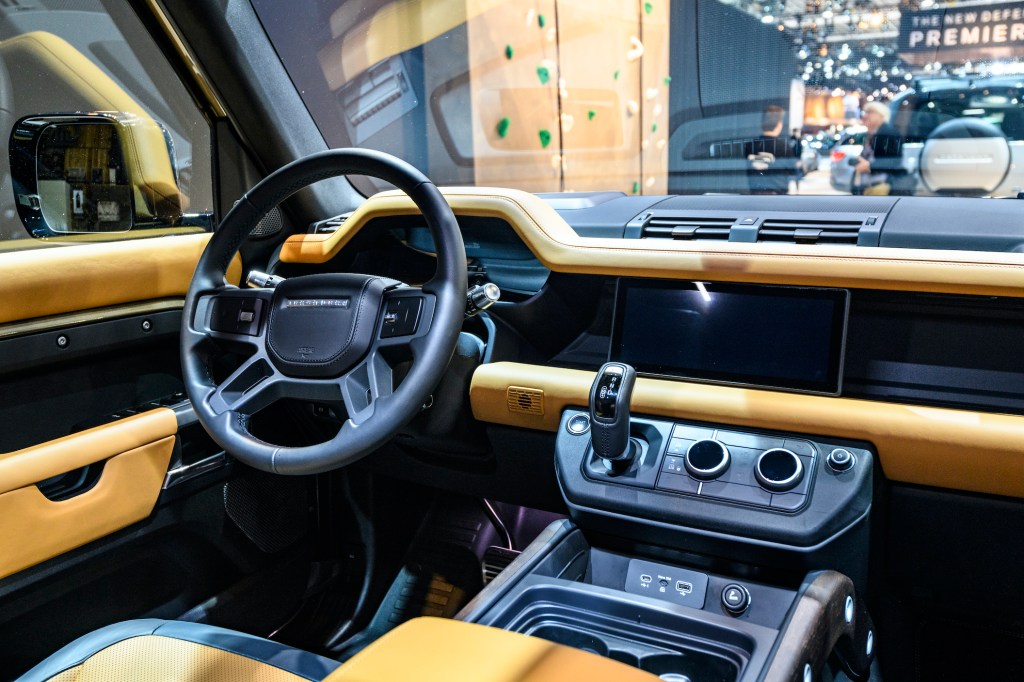 Land Rover Defender 110 off-road 4x4 vehicle interior on display at Brussels Expo