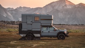 Ford F-550 overland camper in profile