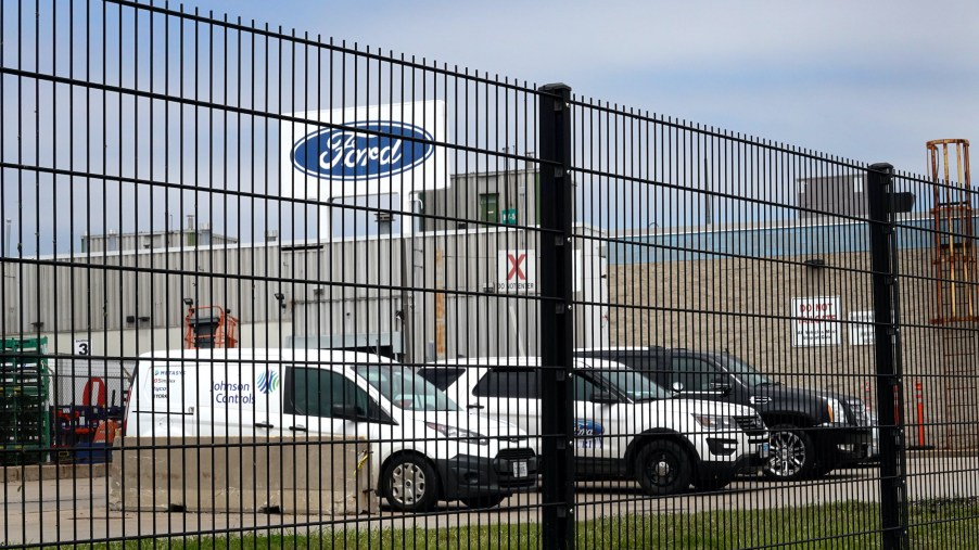 A Ford sign sits on top of Ford's Chicago Assembly Plant