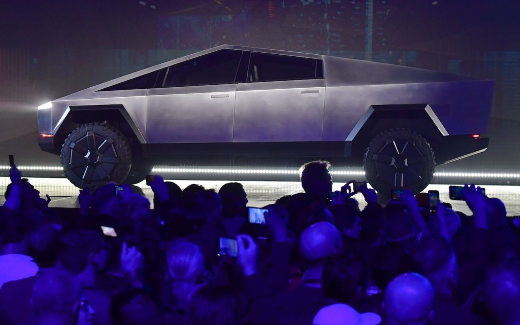 An image of the Tesla Cybertruck at its unveiling back in 2019.