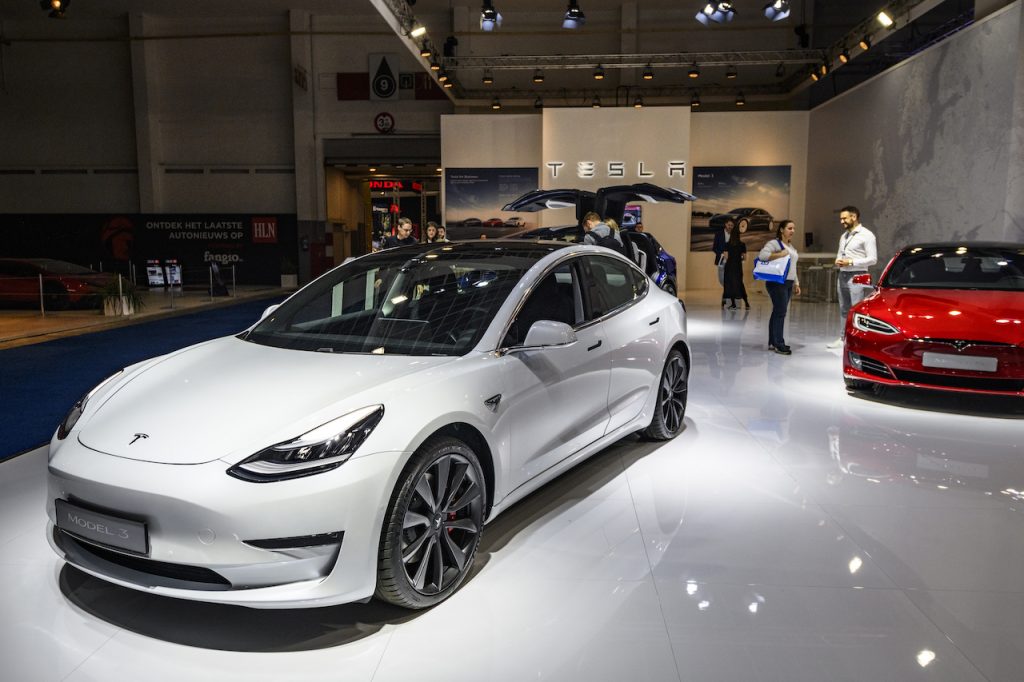 The Tesla Model 3 is an all-electric small sedan.
