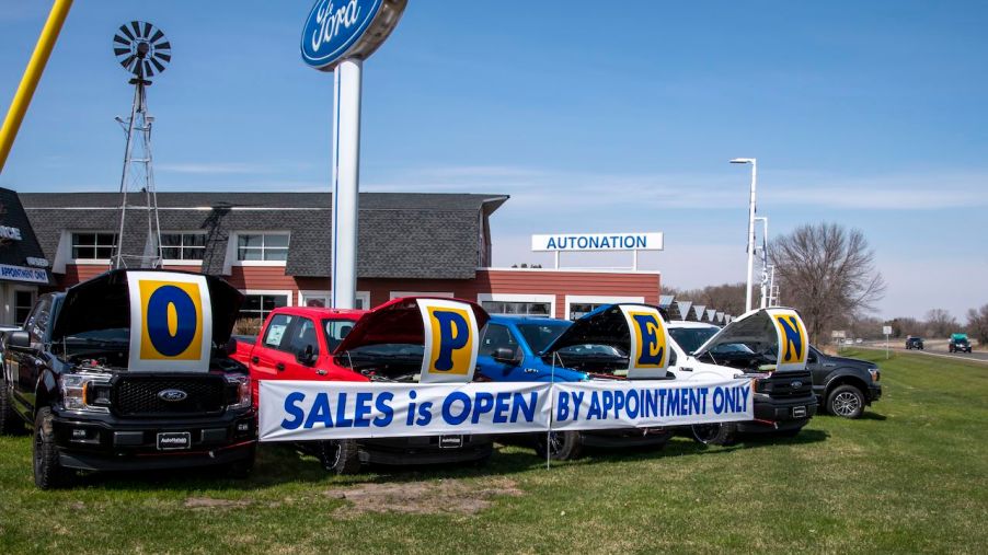 A photo of a Ford dealership.