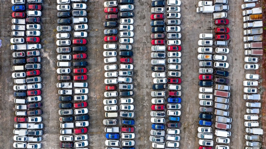 An areal image of a car parking lot.