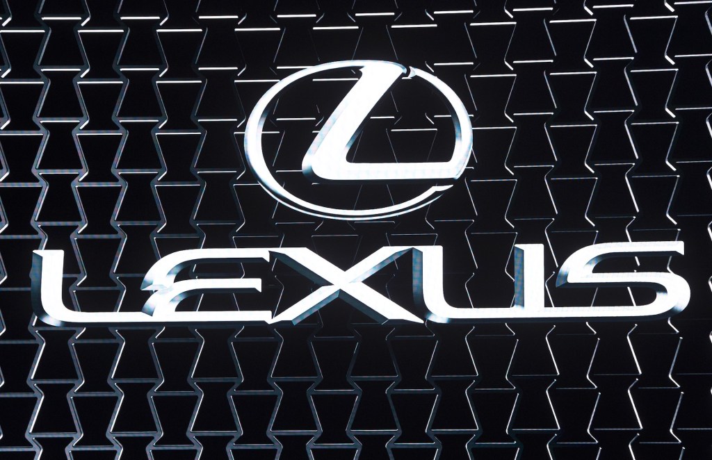 A close up image of the Lexus logo.