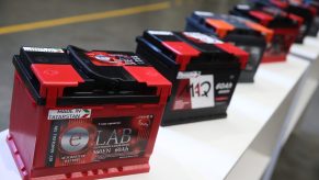 Several red car batteries