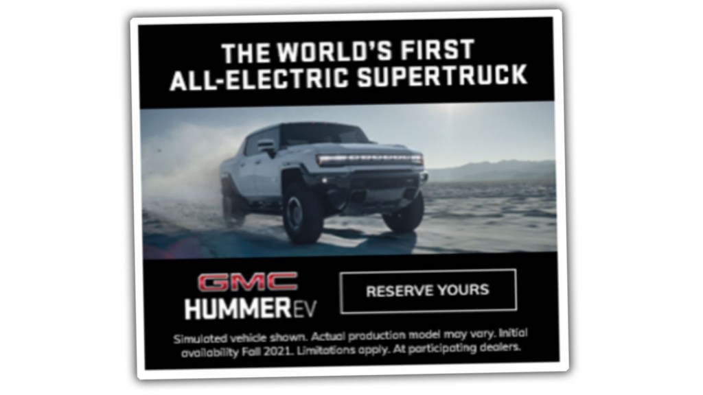 A leak of the GMC Hummer electric pickup showed up in an advertisement.