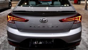 A 2020 Hyundai Elantra on display at an auto show