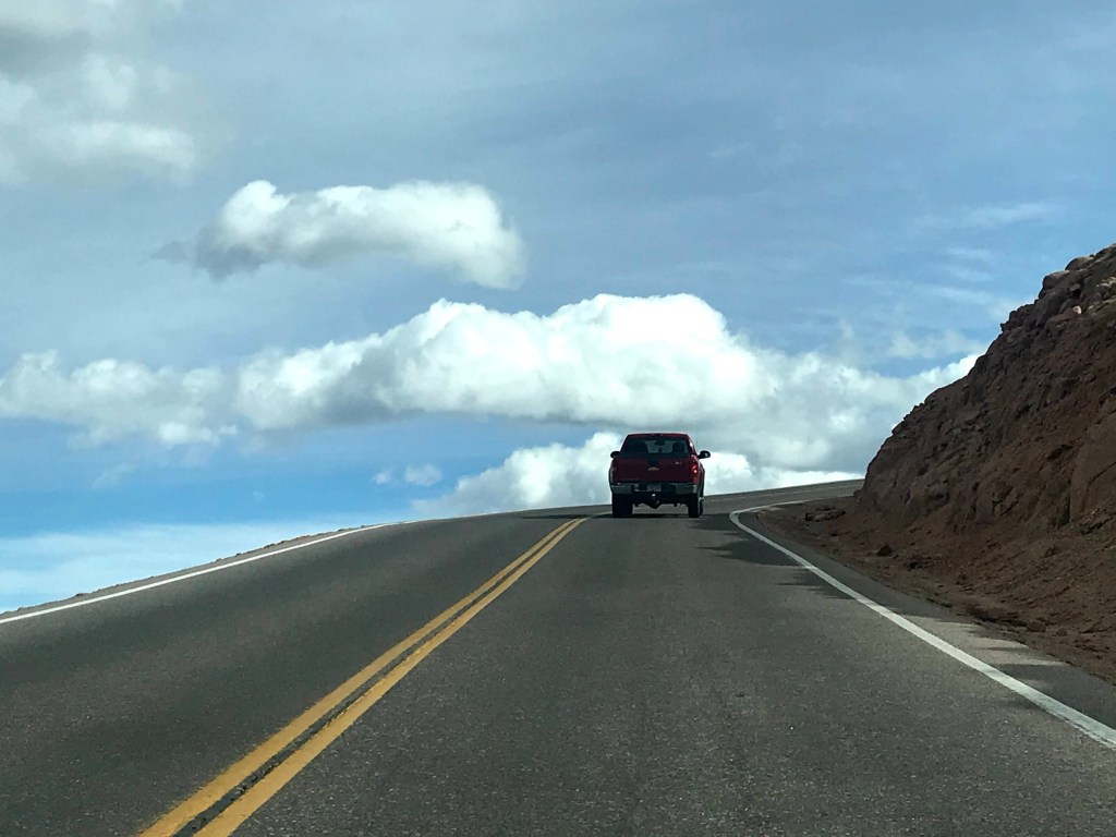 The road looks like it's going into the sky on Pike's Peak