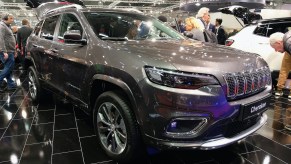 A Jeep Cherokee is displayed during the Vienna Autoshow