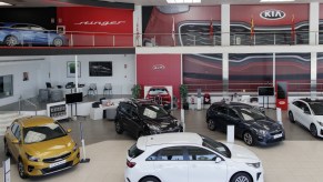 The inside of a Kia car dealership