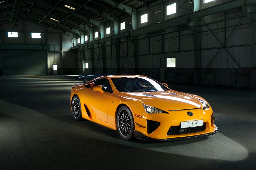 The Lexus LFA is a carbon-fiber bodied Japanese V10 supercar.