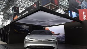 The Lucid Air, electric sedan is displayed during the New York International Auto Show