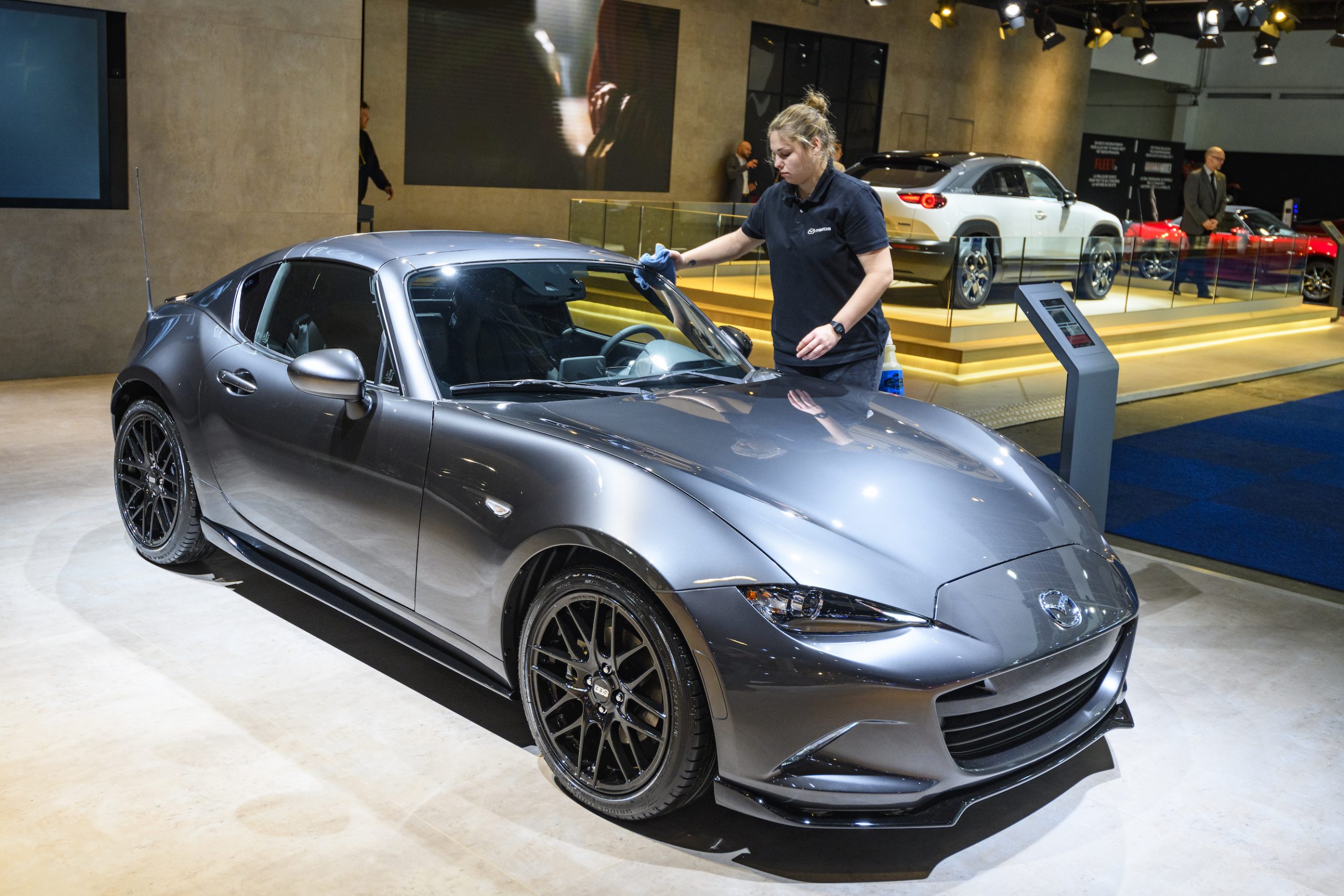 Mazda MX-5 RF compact sports car on display at Brussels Expo