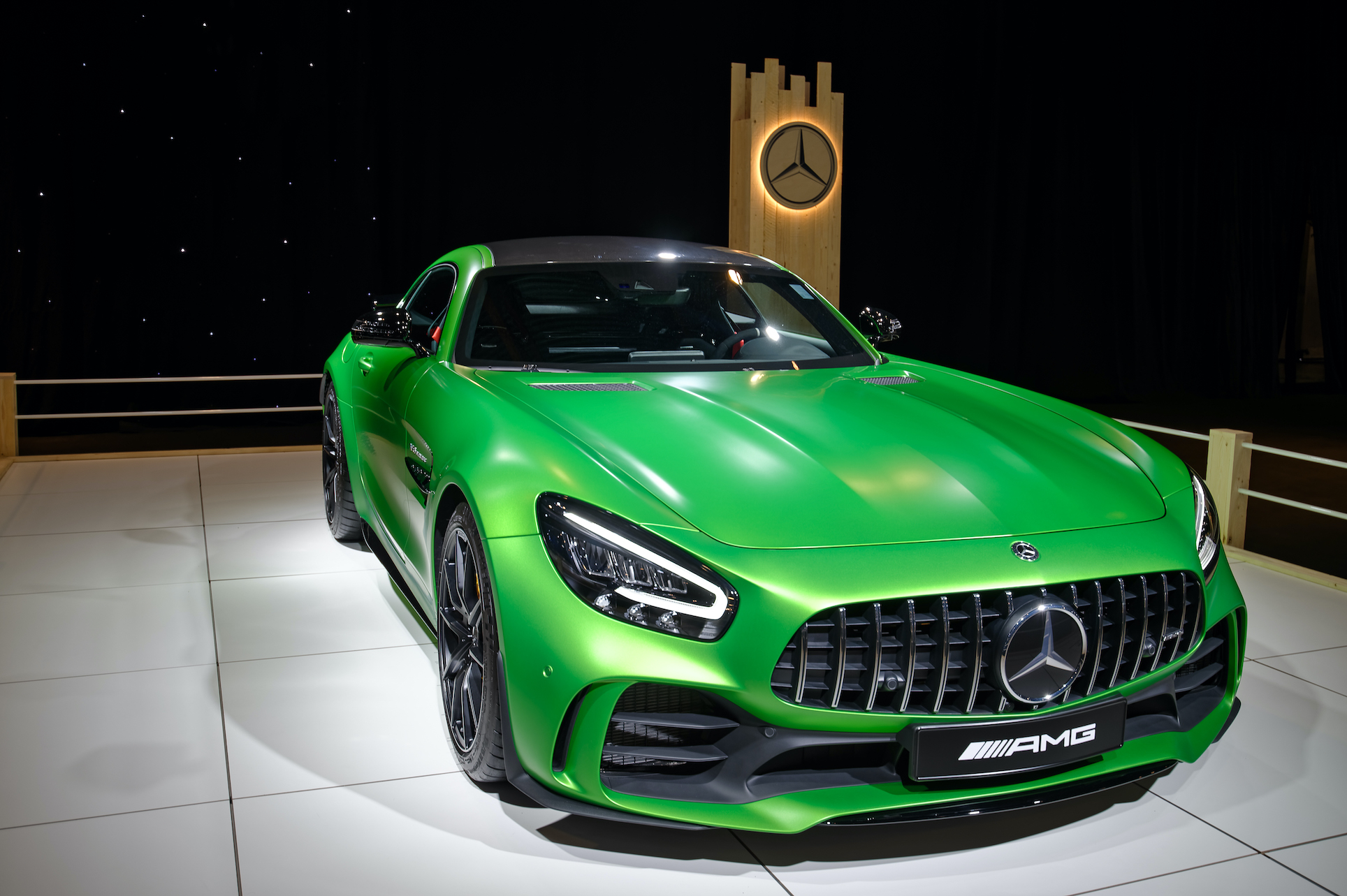 At Brussels Dream Cars Show 2020 the brand Mercedes exhibits its new model Mercedes-AMG GT R Coupe