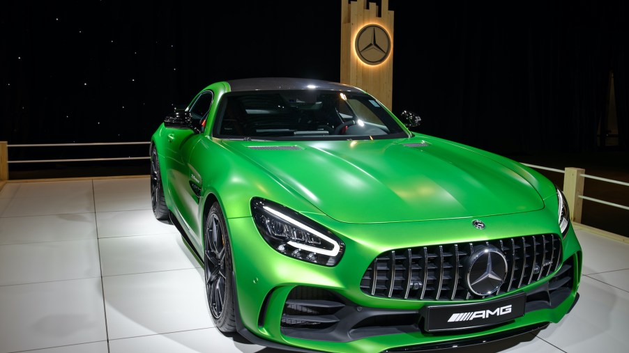 At Brussels Dream Cars Show 2020 the brand Mercedes exhibits its new model Mercedes-AMG GT R Coupe