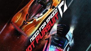 Need for Speed Hot Pursuit Remastered logo written diagonally next to two sports cars