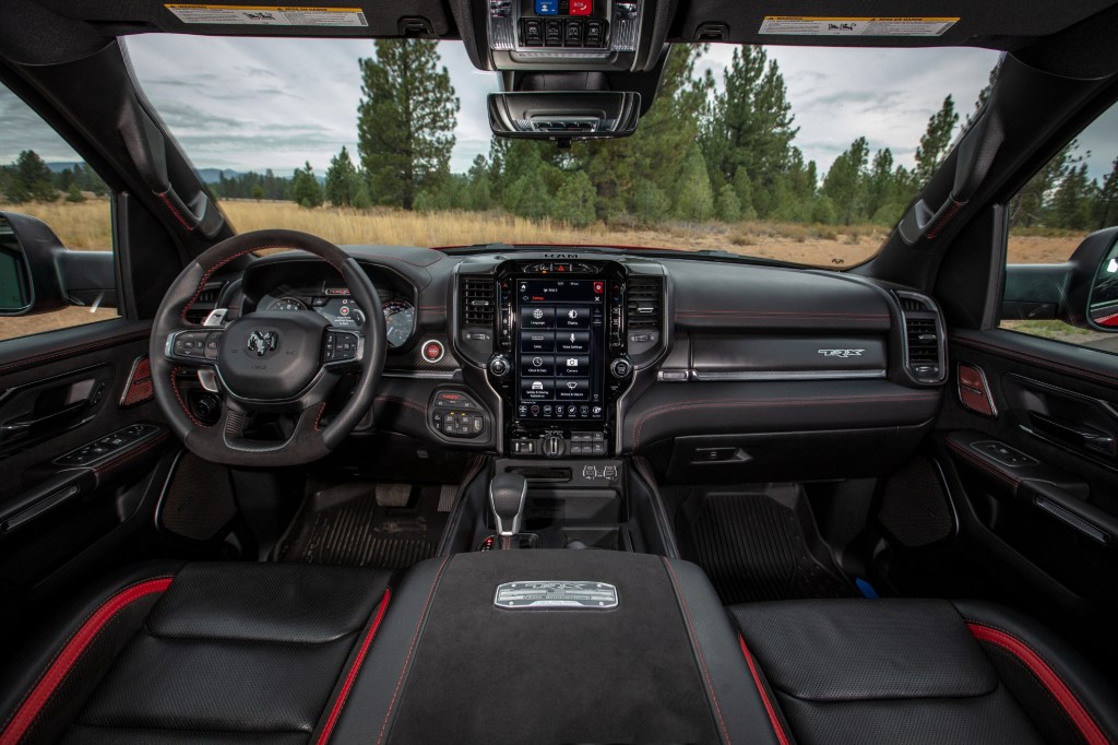 The 2021 Ram 1500 TRX's red-and-black interior