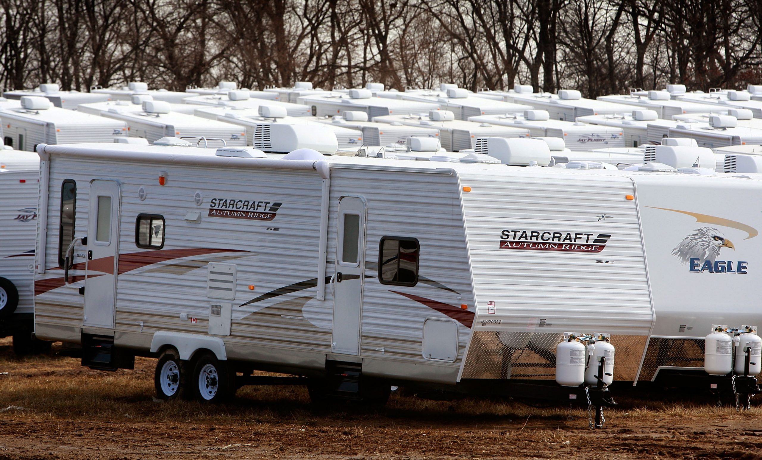 RVs sitting in the lot of a manufacturer