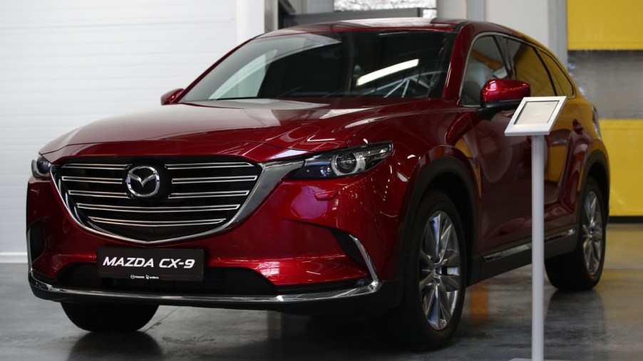 A red Mazda CX-9 on display