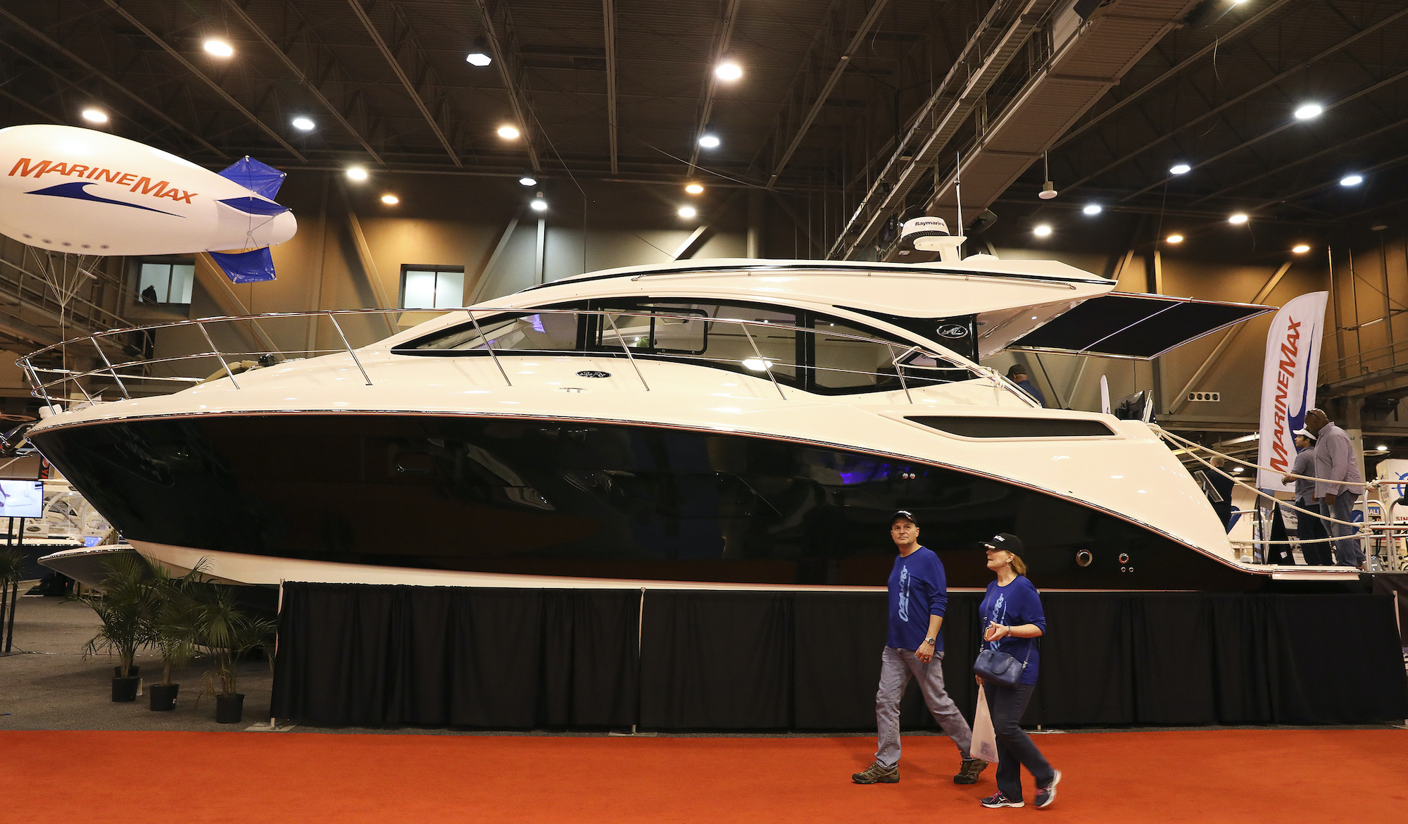 A 40-foot 2017 Sea Ray 400 Sundancer is displayed at the 63rd annual Houston International Boat, Sport and Travel Show