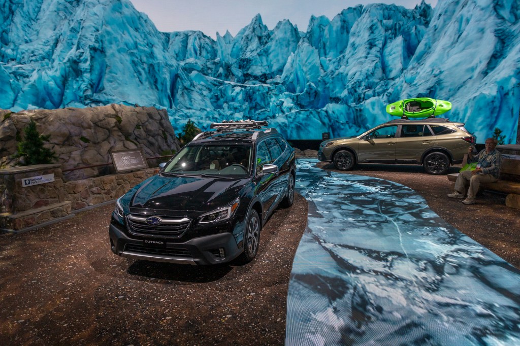The 2020 Subaru Outback is seen in a U.S. National Park-themed display at AutoMobility