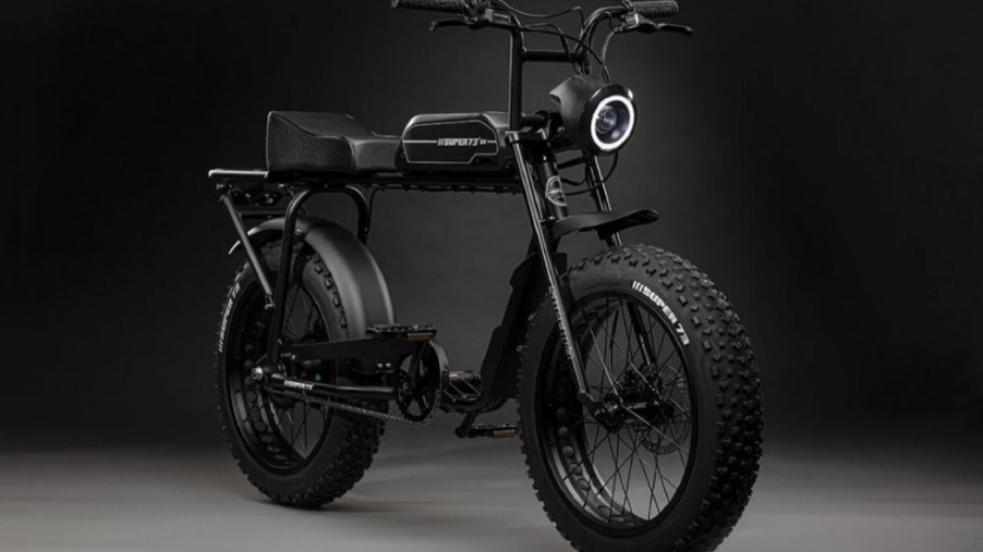 A black Super73 S1 e-bike