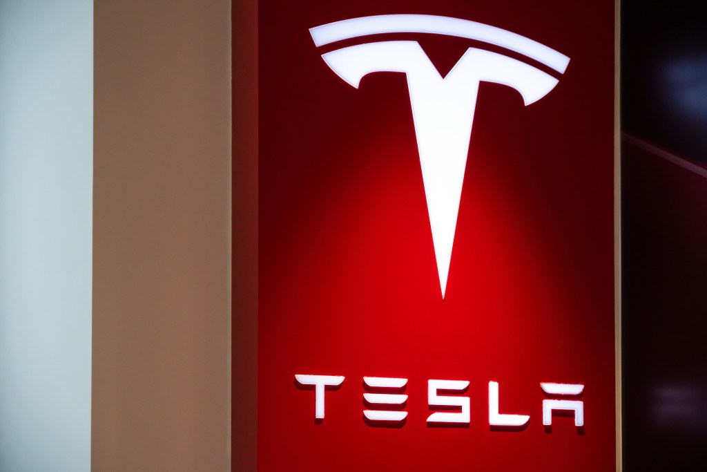Tesla logo on display
