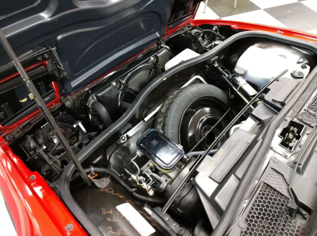 The immaculate engine bay of the 1988 Pontiac Fiero GT