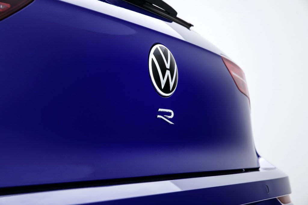 A photo of the upcoming Volkswagen Golf R in a studio.