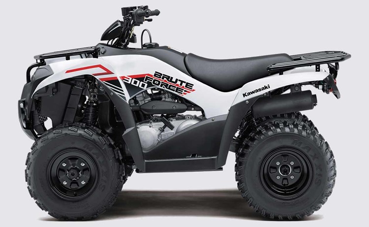 a white Kawasaki brute force ATV side view against a white backdrop