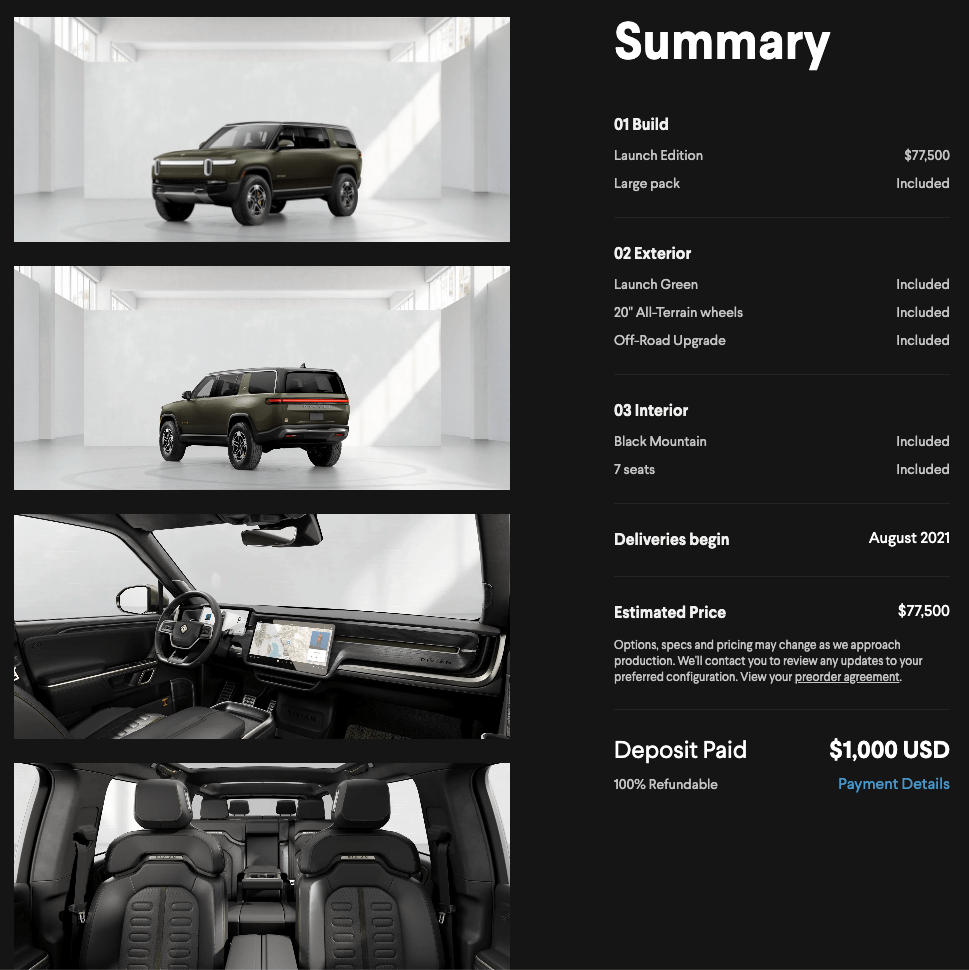 configuration summary of the Rivian R1S