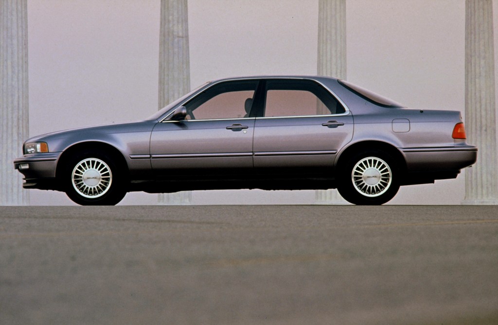 The side view of a gray 1991 Acura Legend