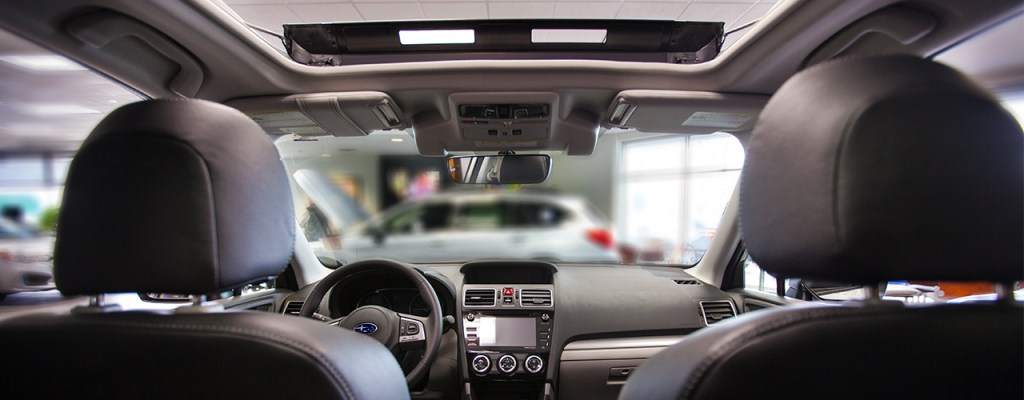 A view of the 2017 Forester's interior from the backseat.