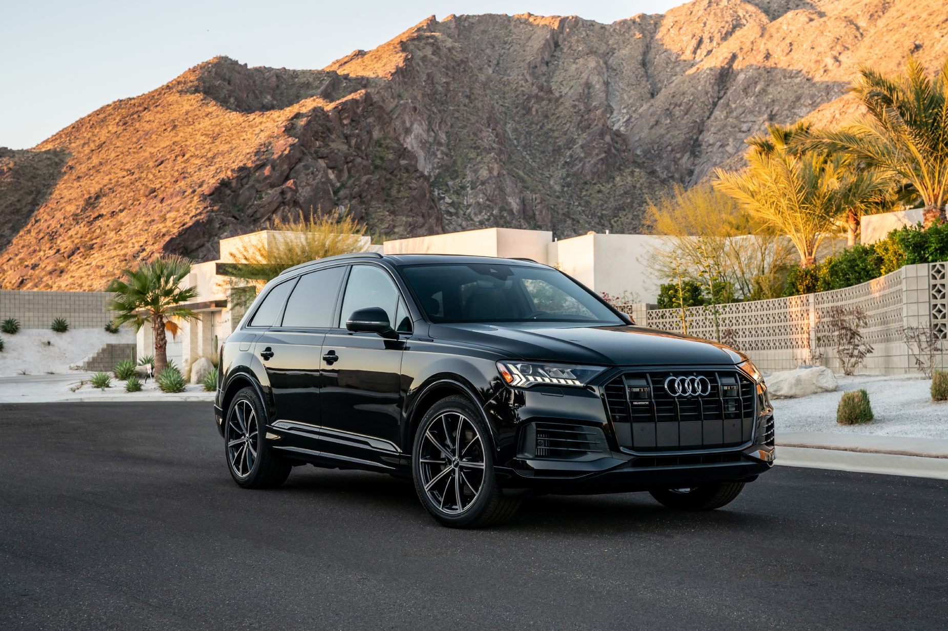 A black 2021 Audi Q7 parked on display