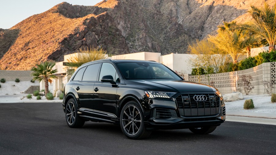 A black 2021 Audi Q7 parked on display