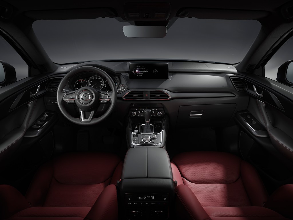 the dark and detailed interior of the 2021 Mazda CX-9 carbon edition SUV
