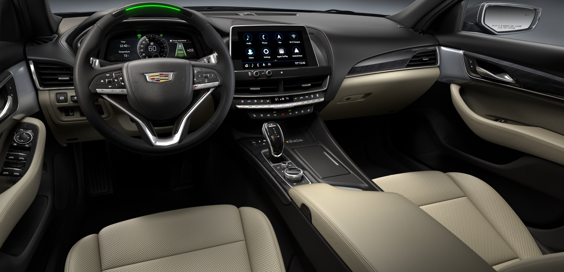 A look into the interior of the 2021 Cadillac CT5-V, which features wireless Apple CarPlay and Android Auto