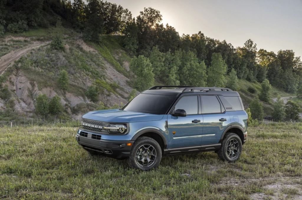 The 2021 Ford Bronco Sport on display in a wooded area