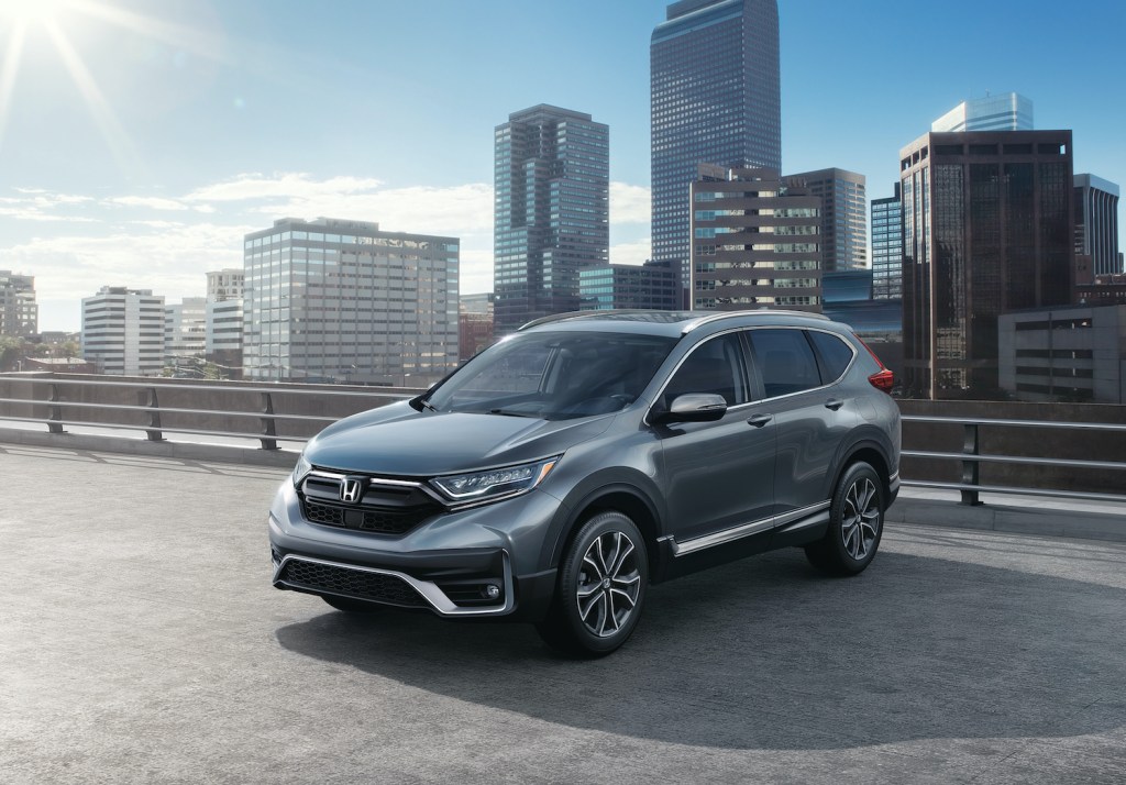 The 2021 Honda CR-V Touring in a city