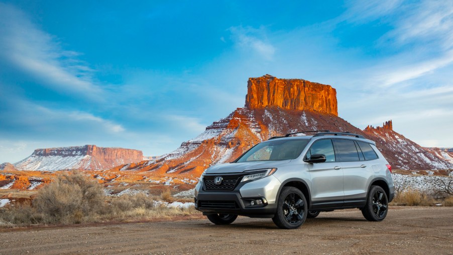 2021 Honda Passport parked in a canyon