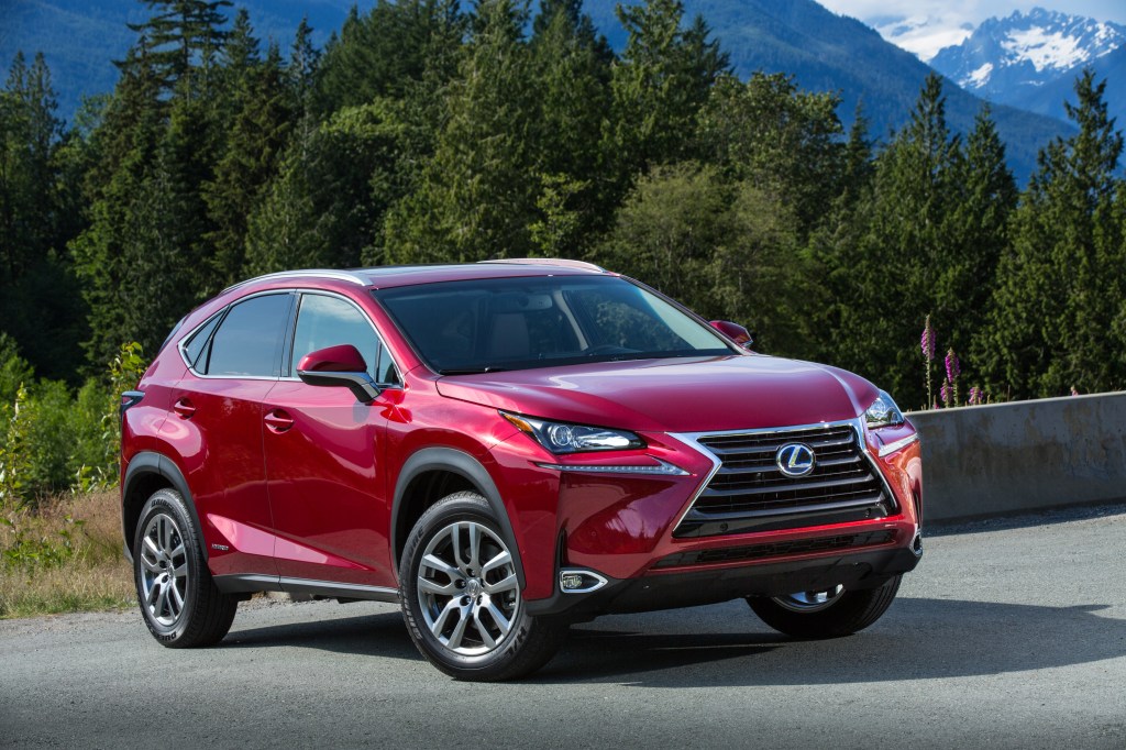 A red Lexus NX on the track.