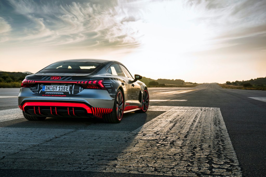 A photo of the 2021 Audi RS e-tron GT on a track.