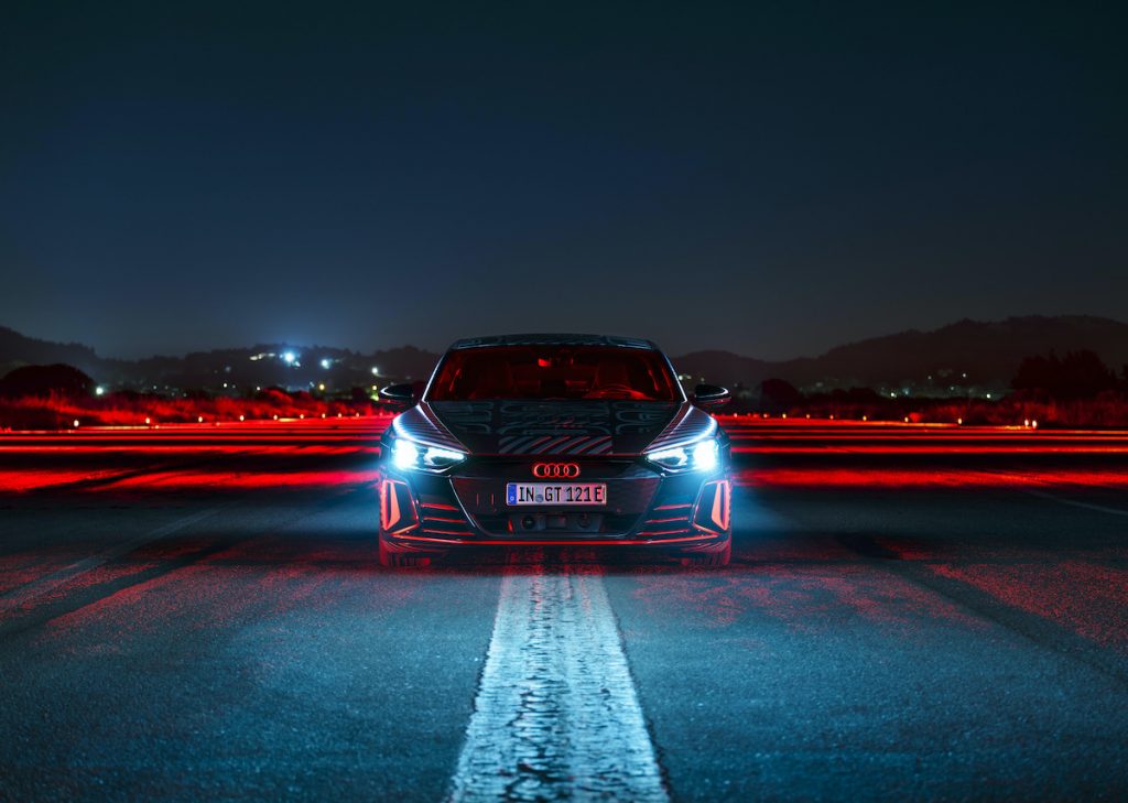 A photo of the 2021 Audi RS e-tron GT on a track.