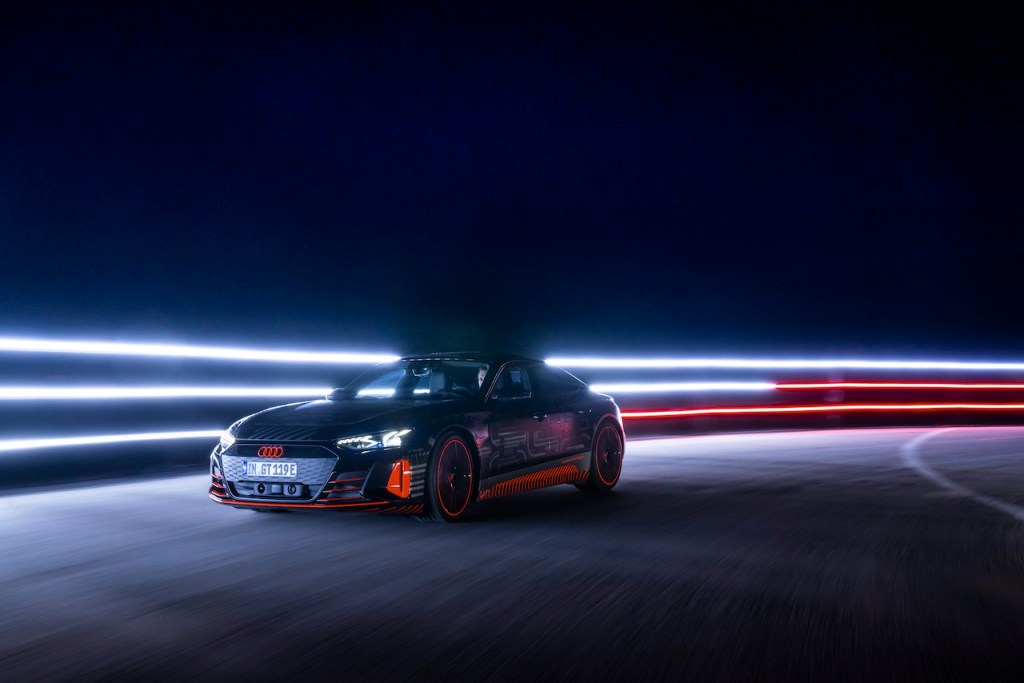 A photo of the 2021 Audi RS e-tron GT on a track.