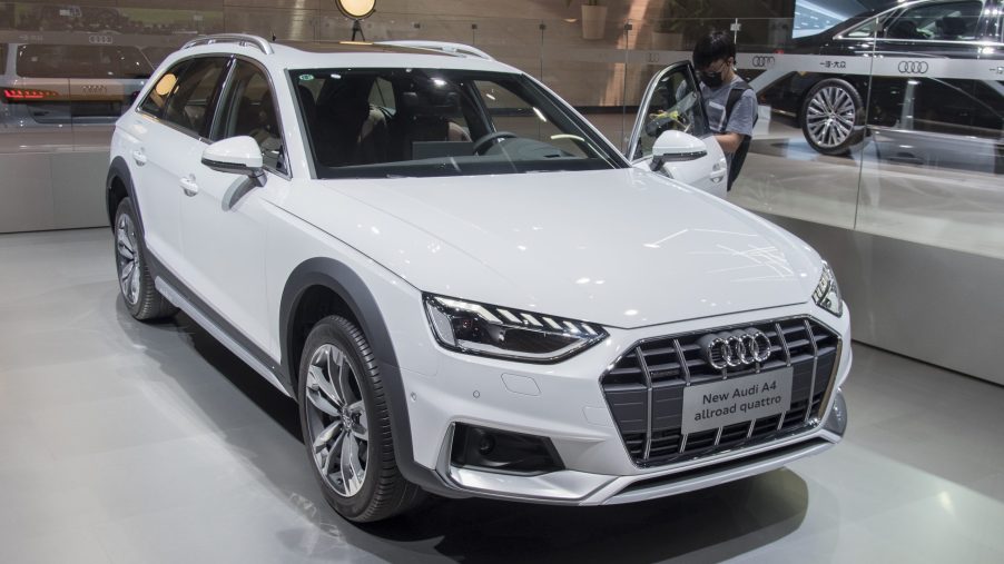 An Audi A4 allroad quattro vehicle is on display during the 18th Guangzhou International Automobile Exhibition