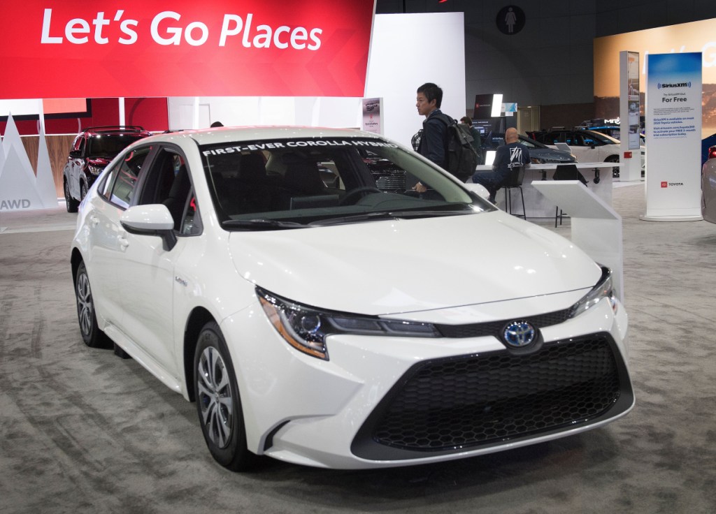 A Toyota Corolla on display at an auto show